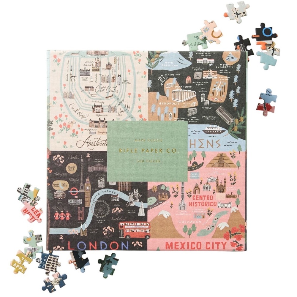 Rifle Paper Co Maps Puzzle 500 Pieces World Travel Cities Illustrated‎ Anna Bond